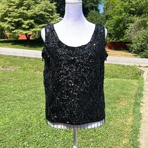 Medium Black Bead & Sequin Formal Wool Top
